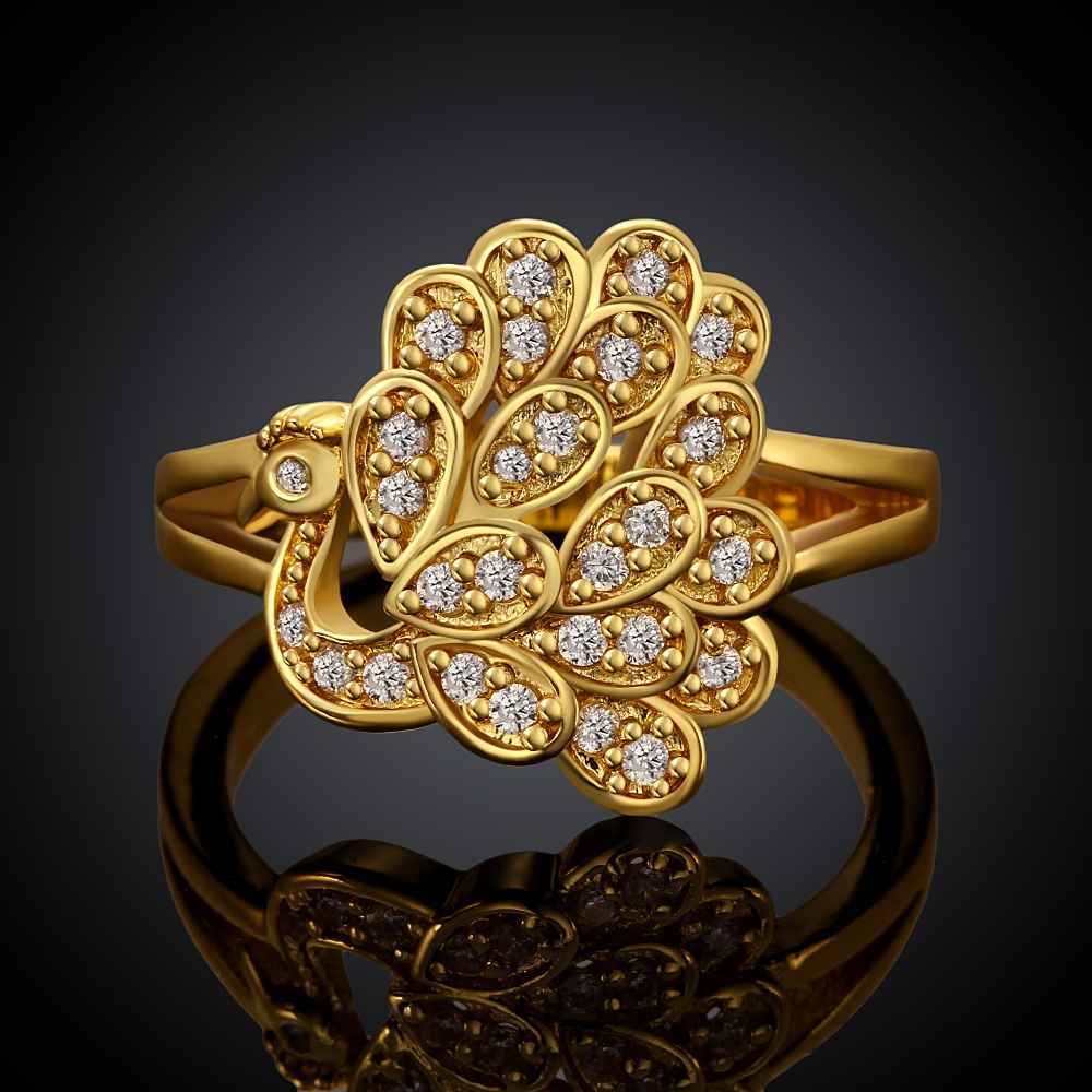 hot sale fashion jewelry insets peacock gold color zircon ring anillos wedding rings for women skgr082