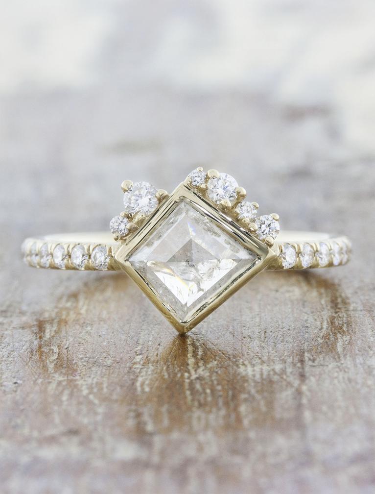 unique engagement rings nature inspired multiple stones yellow gold rough kite diamond kira f